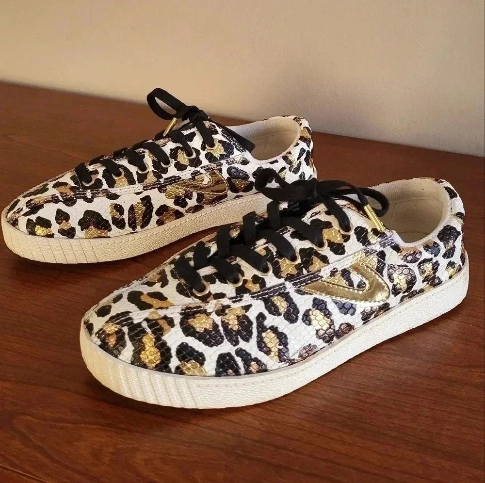 Tretorn Nylite 24 Plus Metallic Leopard Animal Print Leather Sneakers(7.5)